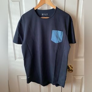 BYLT Premium Basics Lux Navy/Light Blue Drop Cut Short Sleeve Pocket Tee SZ L